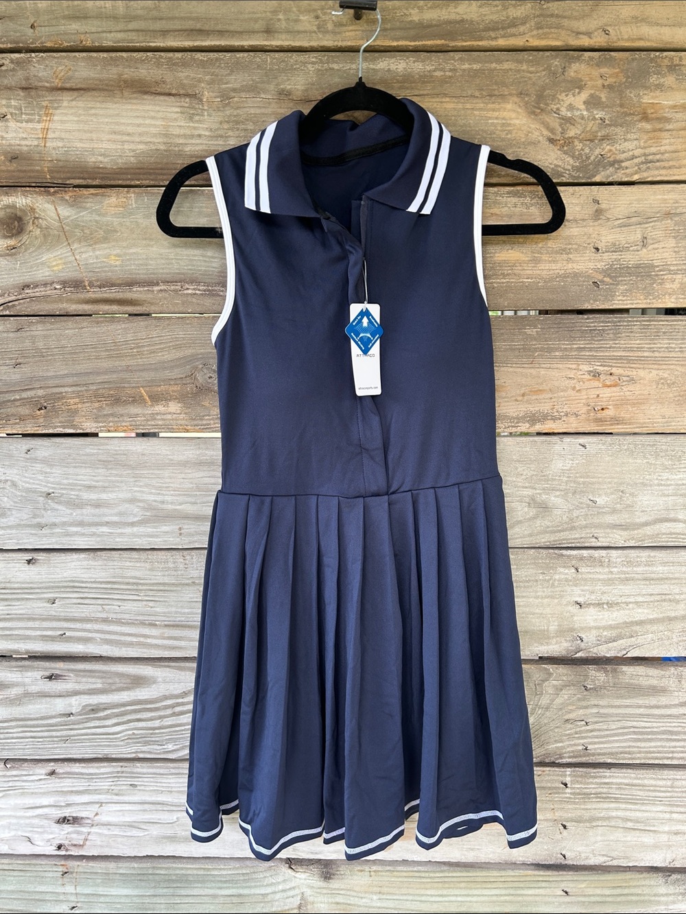 Sleeveless Navy Polo Tennis Dress with White Trim and shorts
